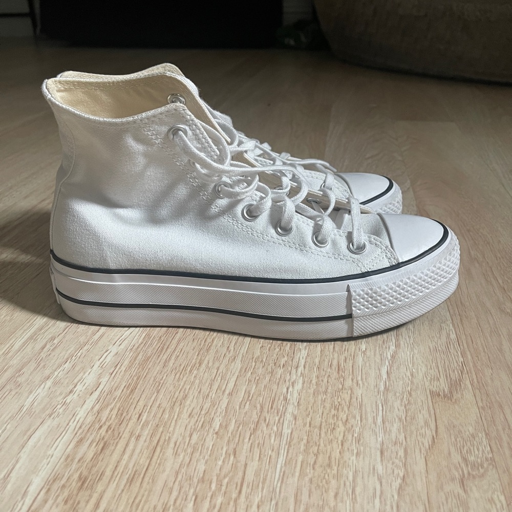 All white Converse platform high top